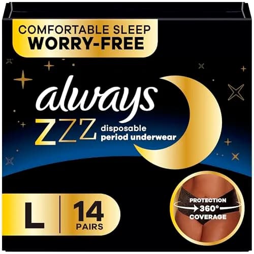Always ZZZ Overnight Disposable Period Underwear for Women, Large, 14 Count | 360° Leak Protection thumbnail 1