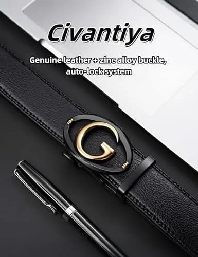 Civantiya Men's Ratchet Belt Leather Belt Adjustable 46-52" | Perfect Fit with Auto-Lock (Black Style 04, 1.38" Wide) thumbnail 4