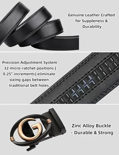 Civantiya Men's Ratchet Belt Leather Belt Adjustable 46-52" | Perfect Fit with Auto-Lock (Black Style 04, 1.38" Wide) thumbnail 6