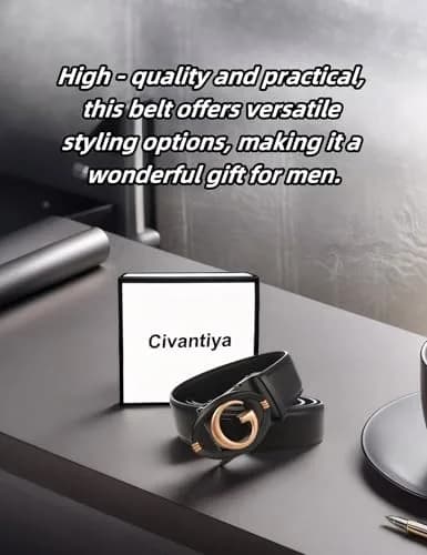 Civantiya Men's Ratchet Belt Leather Belt Adjustable 46-52" | Perfect Fit with Auto-Lock (Black Style 04, 1.38" Wide) thumbnail 2