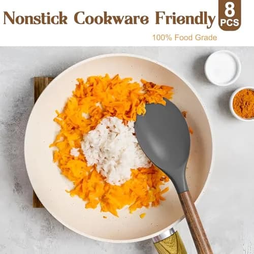 Umite Chef Silicone Cooking Utensil Set with Acacia Wooden Handles, 8-Piece Set | Heat Resistant Spatula & Kitchen Gadgets thumbnail 4