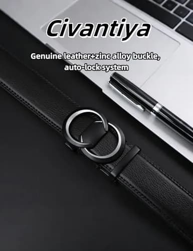 Civantiya Men's Ratchet Belt Leather Belt 36-42" | Perfect Fit with Auto-Lock (Black Style 01, 1.38" Wide) thumbnail 4
