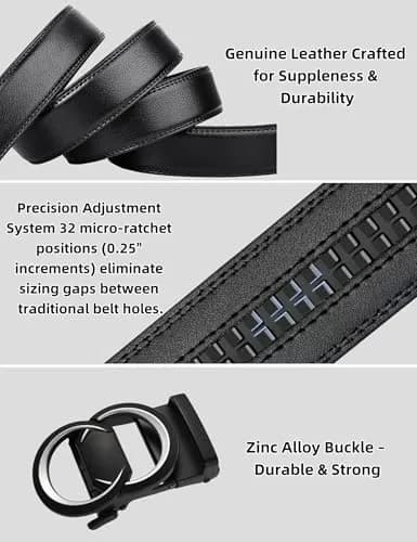 Civantiya Men's Ratchet Belt Leather Belt 36-42" | Perfect Fit with Auto-Lock (Black Style 01, 1.38" Wide) thumbnail 6