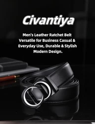 Civantiya Men's Ratchet Belt Leather Belt 36-42" | Perfect Fit with Auto-Lock (Black Style 01, 1.38" Wide) thumbnail 7