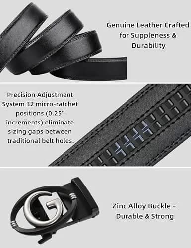 Civantiya Men's Ratchet Belt Leather Belt Adjustable for Men Gift 1 3/8-Inch | Perfect Fit & Urban Style thumbnail 6