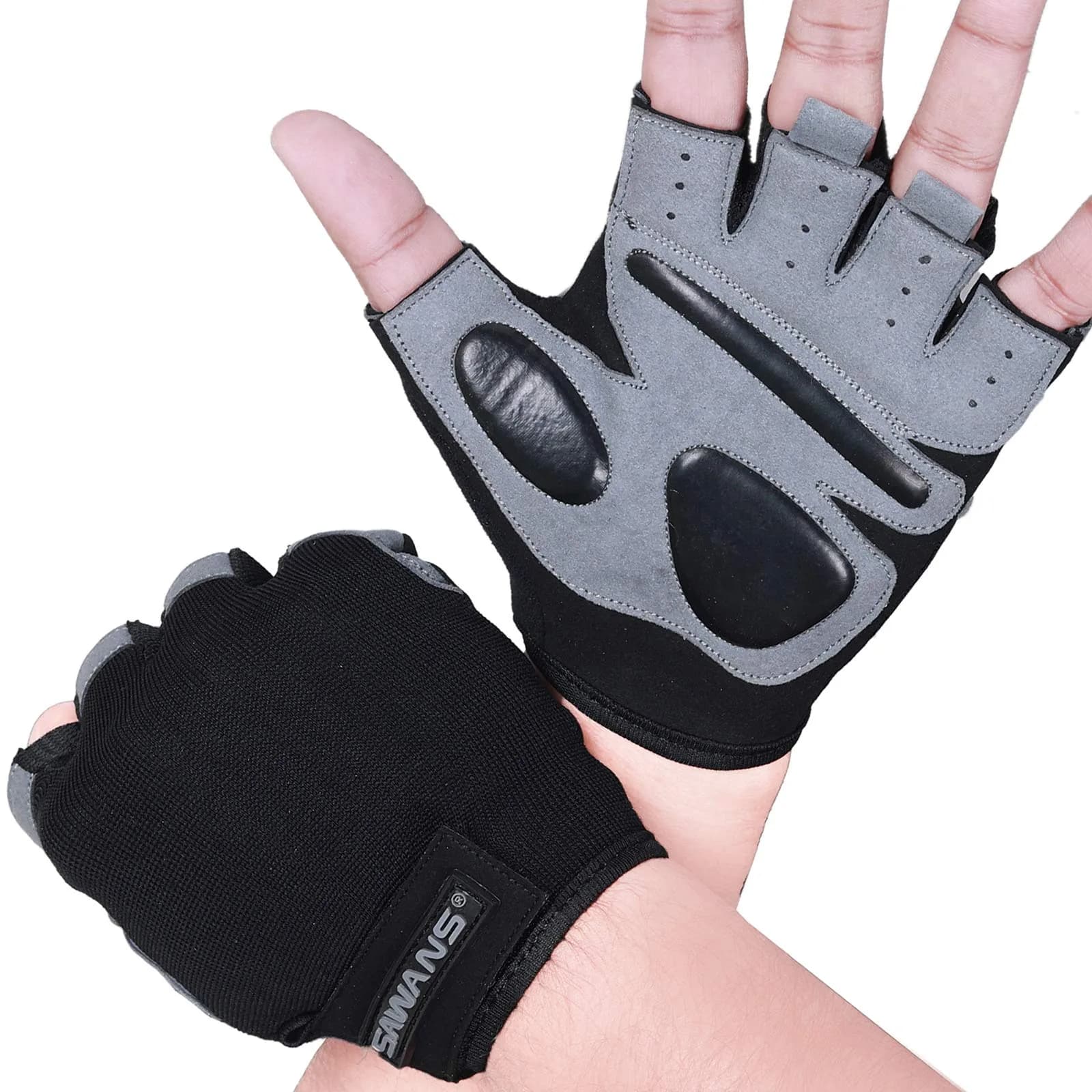 SAWANS Fitness Workout Gloves for Men Women | Breathable, Wrist Support & Padded Grip (S) — Short Wrist / Medium