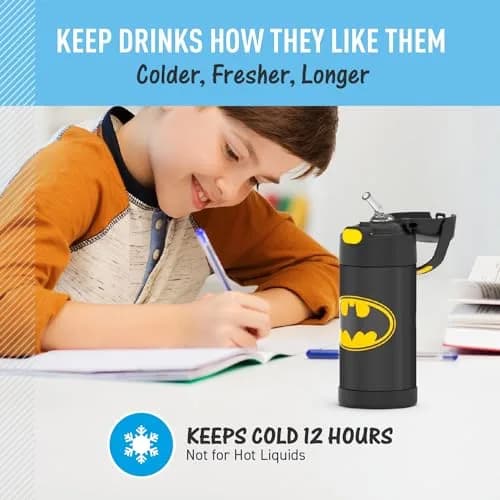 THERMOS FUNTAINER Batman Water Bottle with Straw, 355ml (12oz) | Keeps Drinks Cold for 12 Hours thumbnail 5