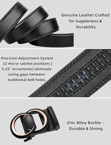 Civantiya Men's Ratchet Belt Leather Belt Adjustable for Men Gift 1 3/8 in (3.49 cm) | Perfect Fit & Urban Style thumbnail 6