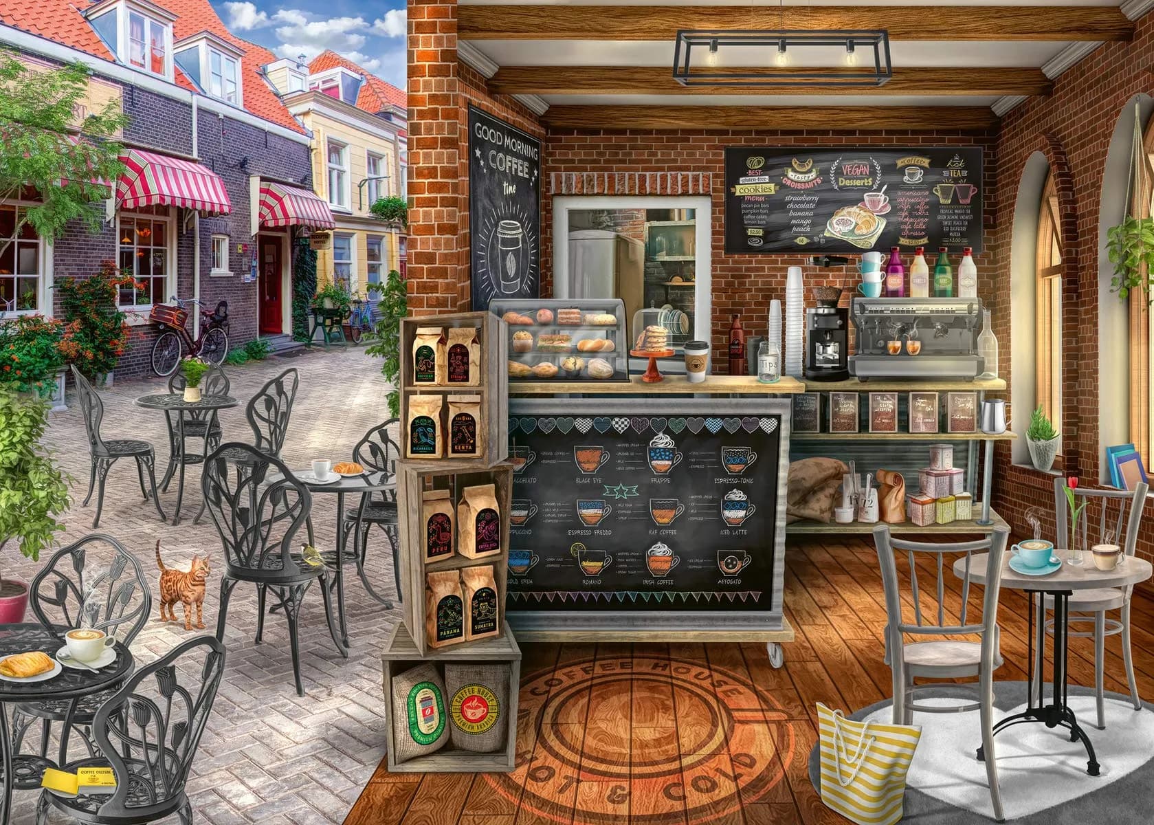 Ravensburger Quaint Cafe 1000 Piece Jigsaw Puzzle for Adults | Handcrafted Germany, Perfect Fit, Captivating Cafe Scene — Multicolor