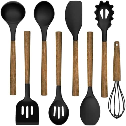 Umite Chef 8-Piece Silicone Cooking Utensil Set with Acacia Wooden Handles | Heat Resistant Spatula & Ladle Set thumbnail 1