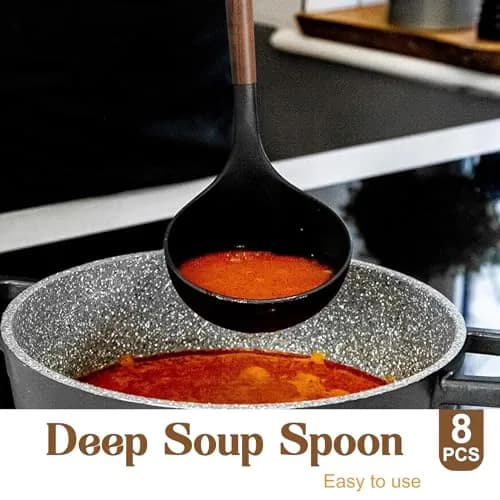 Umite Chef 8-Piece Silicone Cooking Utensil Set with Acacia Wooden Handles | Heat Resistant Spatula & Ladle Set thumbnail 4