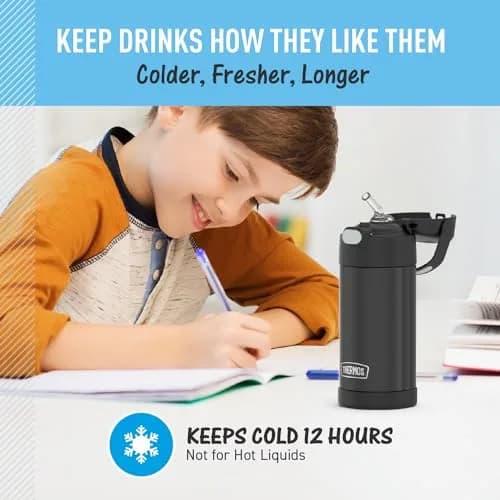 THERMOS FUNTAINER Water Bottle with Straw, 12oz (355ml) Black | Keeps Drinks Cold for 12 Hours thumbnail 5