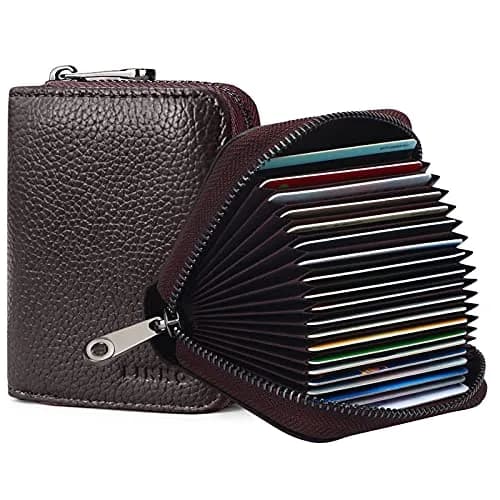 Linno RFID 20 Slots Credit Card Holder Genuine Leather Small Wallet with Zipper thumbnail 1