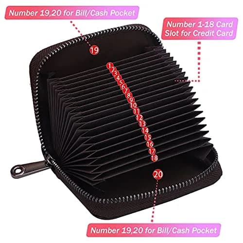 Linno RFID 20 Slots Credit Card Holder Genuine Leather Small Wallet with Zipper thumbnail 2