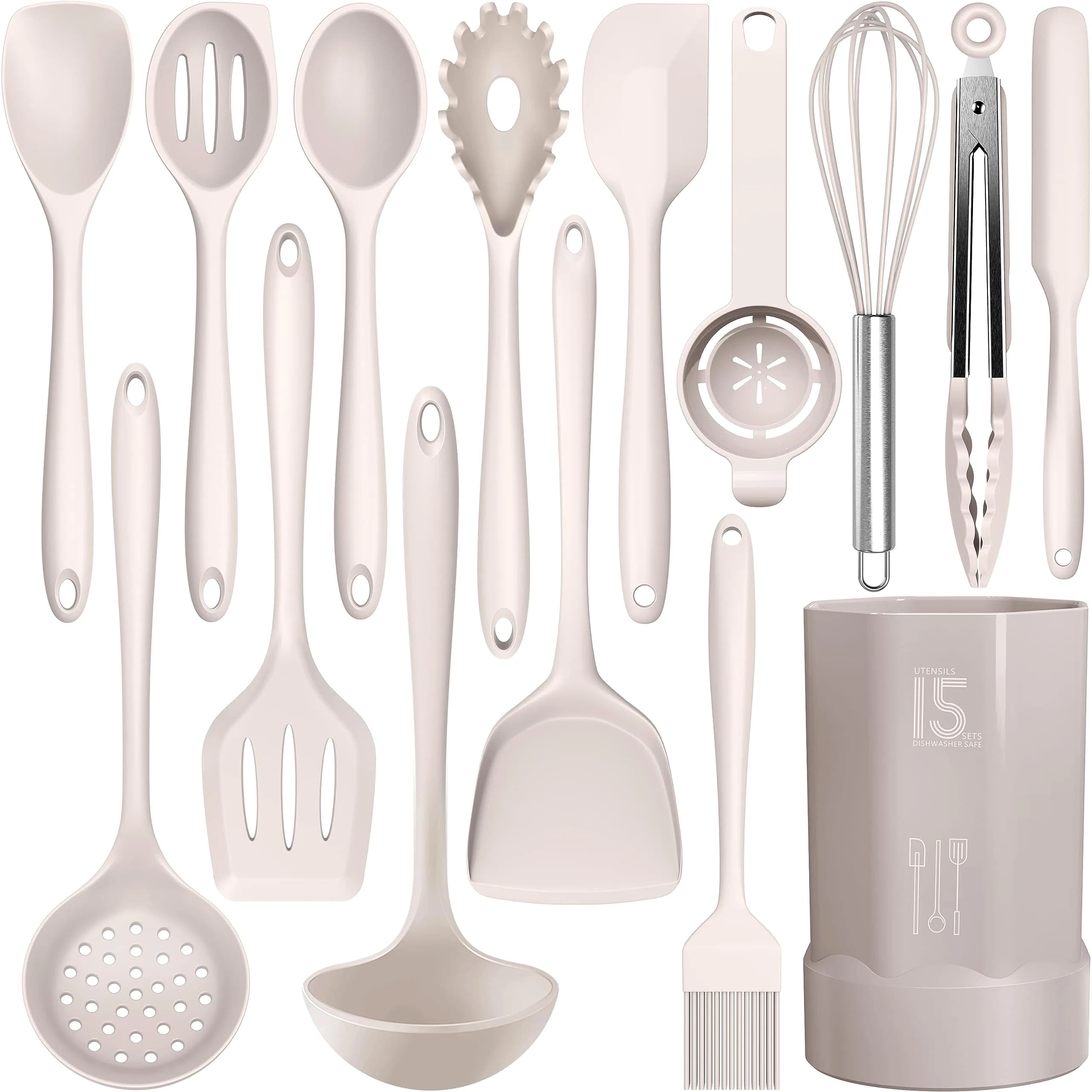 AOTHOD Silicone Cooking Utensils Set - Heat Resistant 446°F | BPA Free Kitchen Gadgets — Khaki