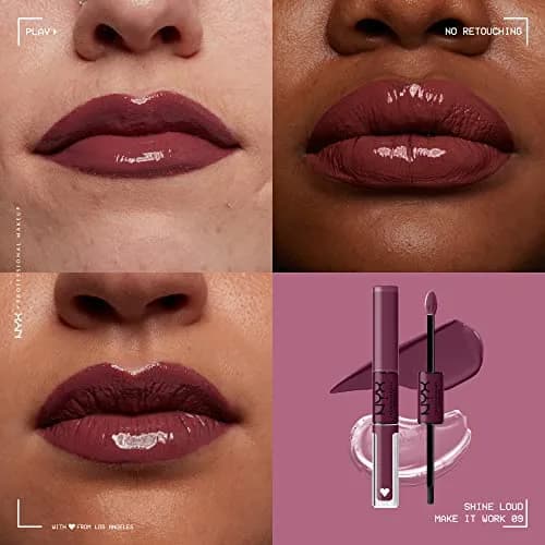 NYX PROFESSIONAL MAKEUP Shine Loud Liquid Lipstick with Clear Lip Gloss - Make It Work (Cool-Toned Plum) 16hr Wear | Vegan Formula thumbnail 3
