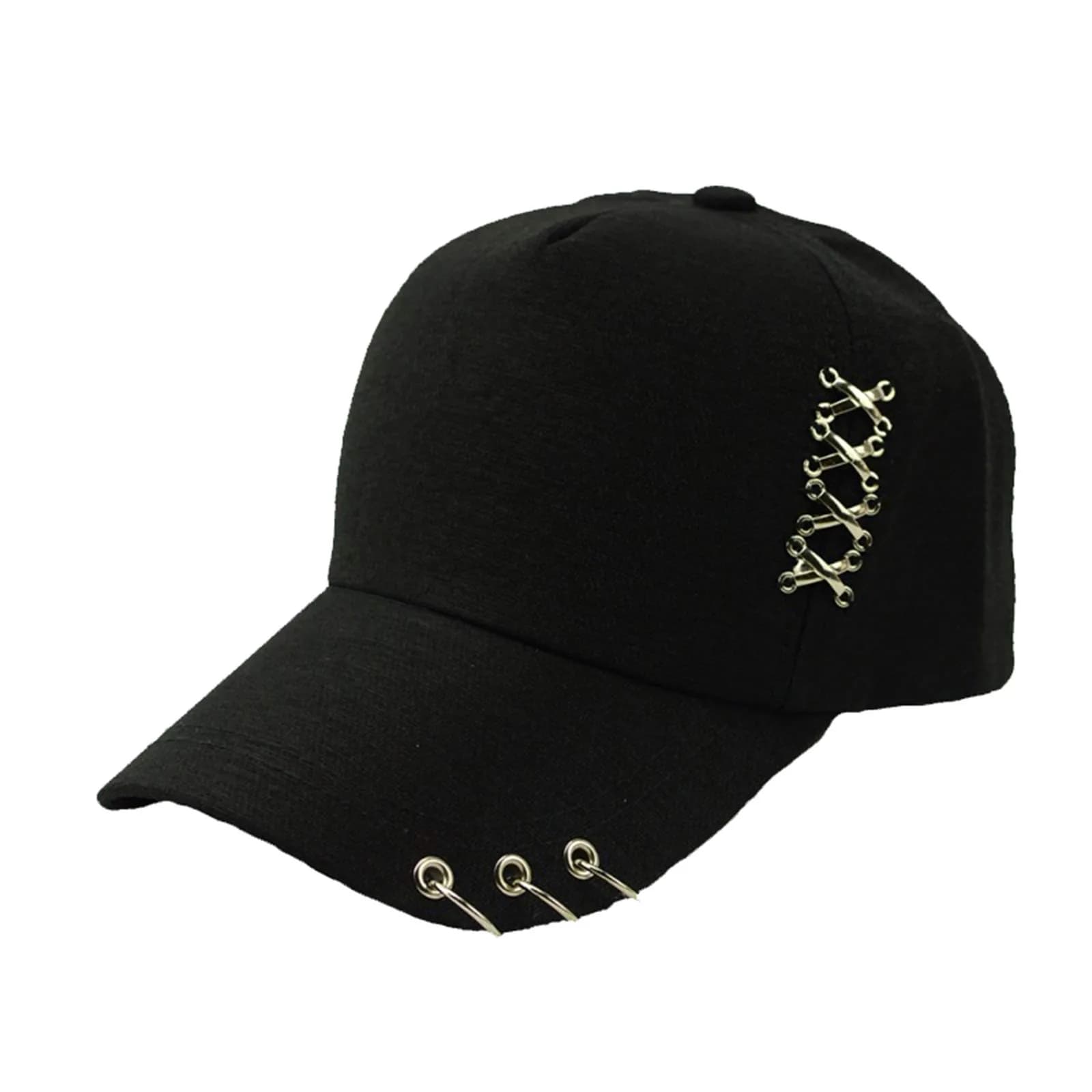OVOY Black Kpop Hat Ring Baseball Cap with Adjustable Snapback | 9.4 cm (3.7 inch) Brim — Black-2 / One Size