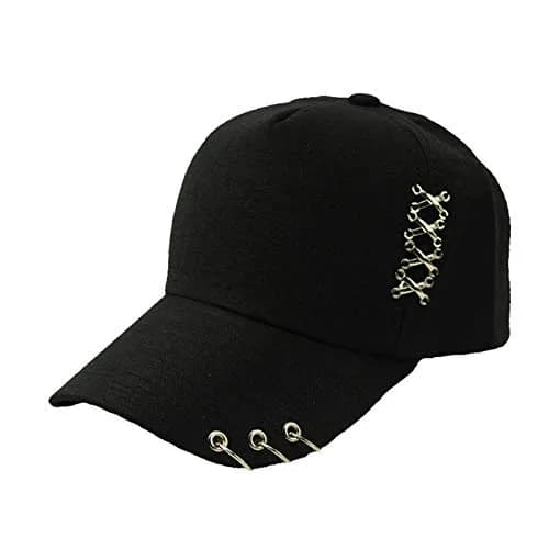 OVOY Kpop Ring Baseball Cap with Iron Rings, Black, 22.8 inch (58 cm) Circumference | Adjustable Snapback for Streetwear thumbnail 1