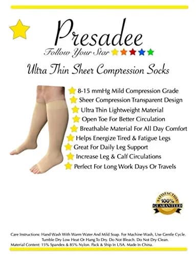 Presadee Ultra Thin 8-15 mmHg Sheer Compression Socks 3X-Large Beige | Mild Support for Legs thumbnail 3