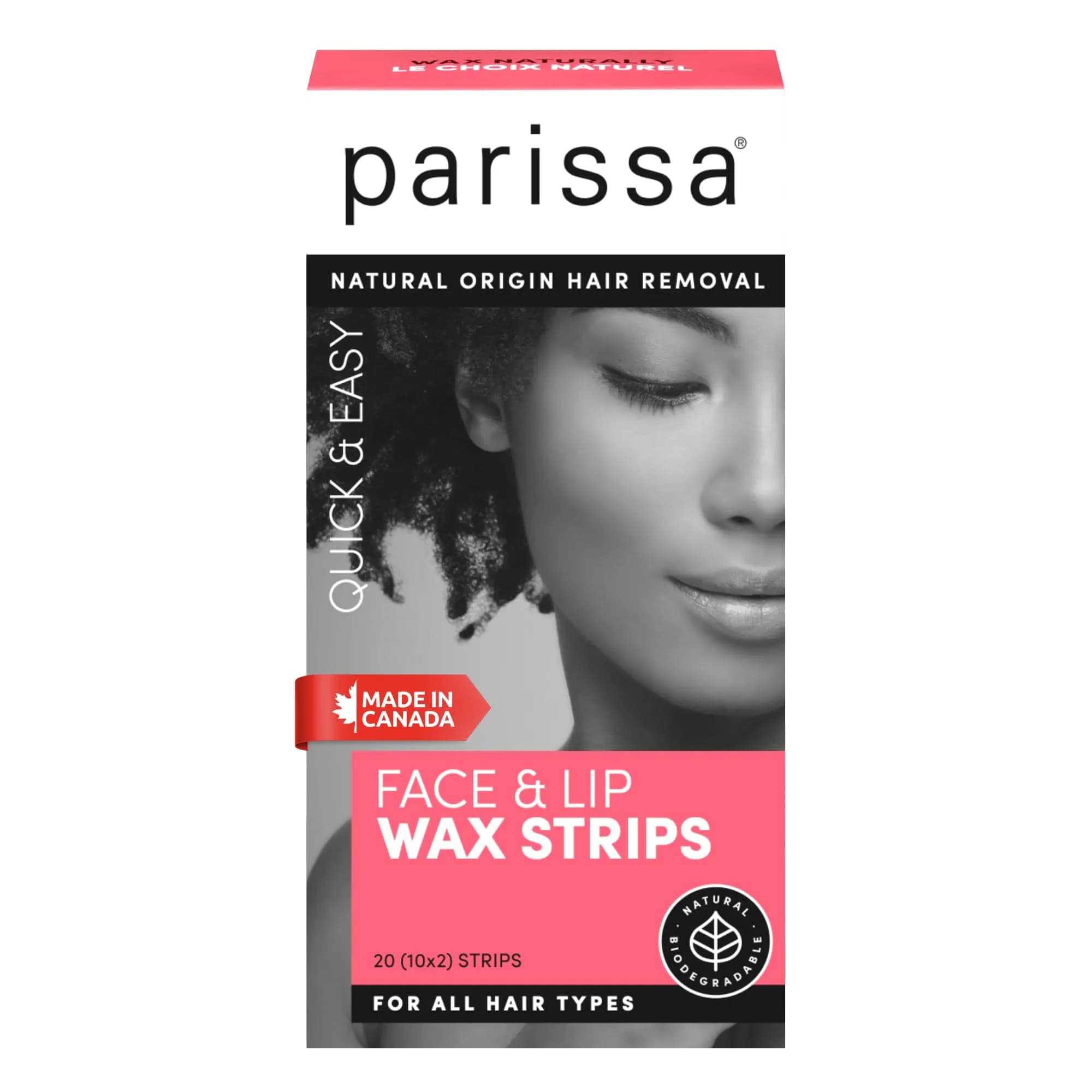 Parissa Natural Face & Lip Wax Strips — Facial Hair Removal for Sensitive Skin | Ready-to-Use | 20 Strips (10 x 2) | Gentle & Biodegradable - main product image