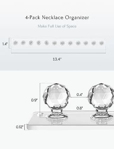 Heesch Necklace Hanger, Necklace Organizer, Acrylic Jewelry Wall Holder | Clear 4-Pack thumbnail 2