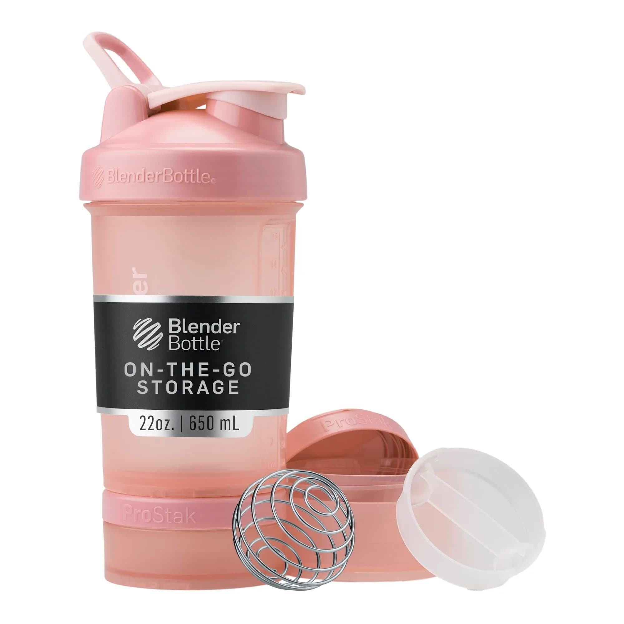 BlenderBottle ProStak Shaker Bottle with Pill Organizer & Storage Jars 710ml (24 oz) Smoke Grey | Leak-Proof, BPA-Free, Dishwasher Safe — Rose Pink