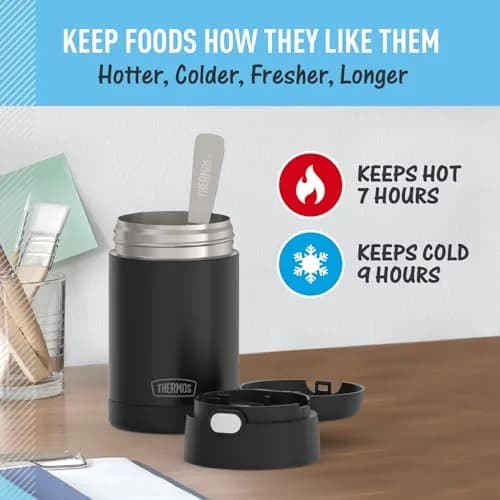 THERMOS FUNTAINER Food Jar with Spoon, 16oz (473ml) Matte Black | Keeps Food Hot 7 Hrs, Cold 9 Hrs thumbnail 5