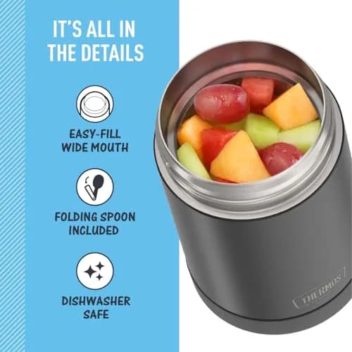 THERMOS FUNTAINER Food Jar with Spoon, 16oz (473ml) Matte Black | Keeps Food Hot 7 Hrs, Cold 9 Hrs thumbnail 4