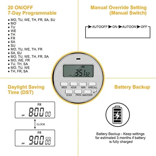 SURAIELEC Digital Pool Timer, 40Amp 2HP, 120/240/277VAC, 24-Hour Display | Heavy Duty High Power Timer for Pool & Outdoor Appliances thumbnail 4