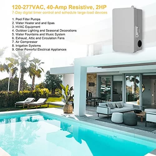 SURAIELEC Digital Pool Timer, 40Amp 2HP, 120/240/277VAC, 24-Hour Display | Heavy Duty High Power Timer for Pool & Outdoor Appliances thumbnail 6