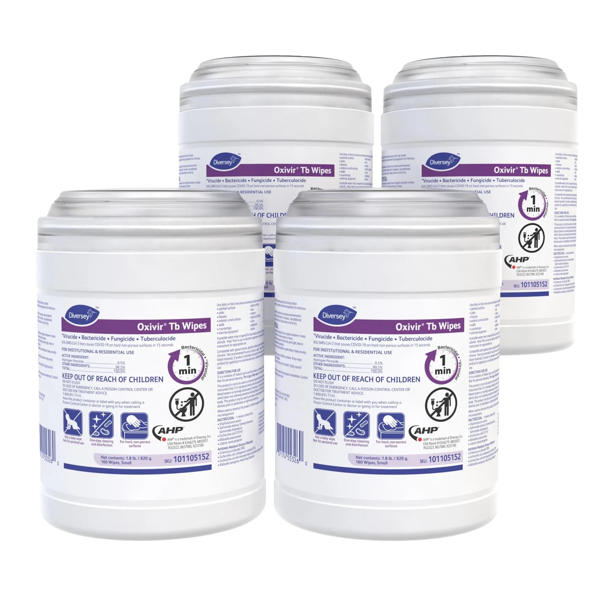 Oxivir Tb Disinfectant Wipes, Accelerated Hydrogen Peroxide Cleaner, Unscented, 640 Wipes (160 Wipes x 4 Canisters) | EPA Registered Disinfectant for Surfaces