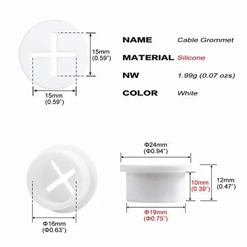 Keenkee 8 Pack Cable Cord Grommets 3/4 Inch Flexible White Silicone Rubber | For Desk and Furniture Wire Management thumbnail 2
