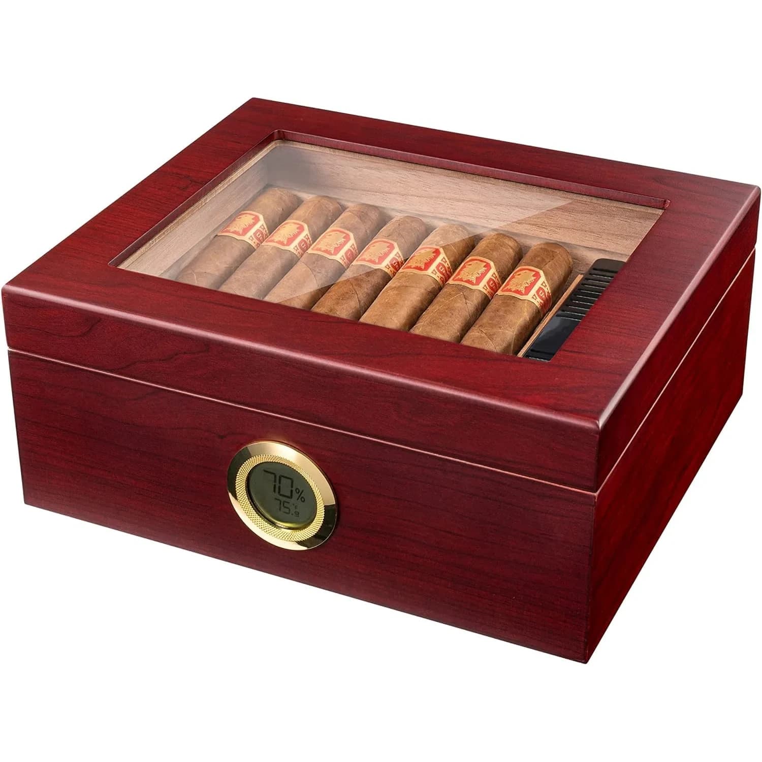 Mantello Cigars Humidor for 25-50 Cigars, 1.77 kg (3.9 lb) | Cedar Lined Cigar Box with Hygrometer & Humidifier - main product image