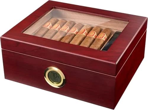 Mantello Cigars Humidor for 25-50 Cigars, 1.77 kg (3.9 lb) | Cedar Lined Cigar Box with Hygrometer & Humidifier thumbnail 1
