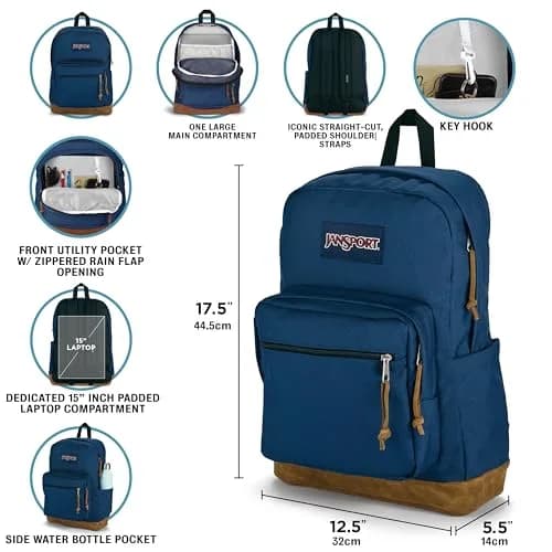 JanSport Right Pack Backpack - Durable Daypack with Padded 15" Laptop Sleeve, Spacious Main Compartment & Water Bottle Pocket - Russet Red thumbnail 7