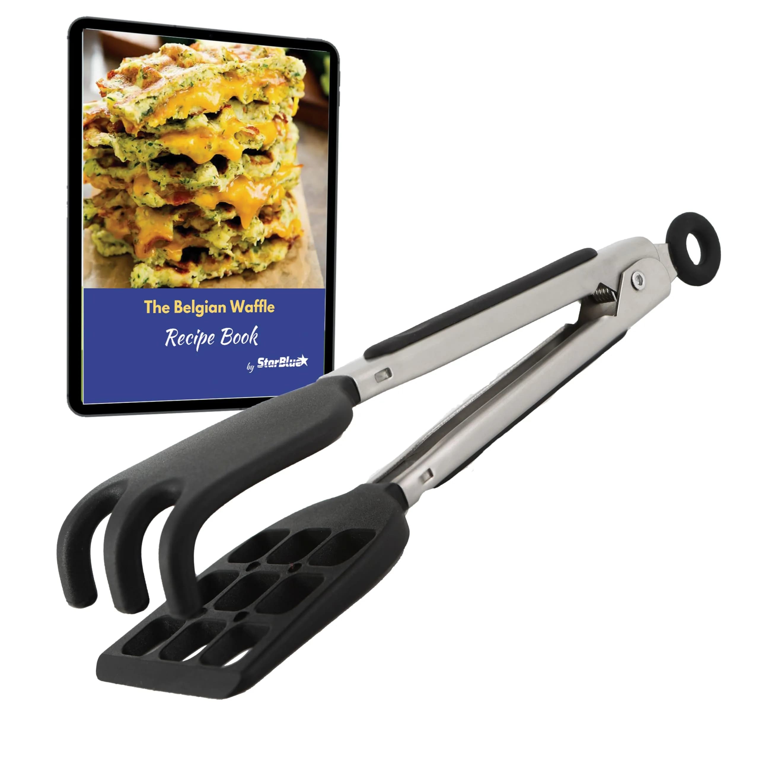StarBlue Mini Waffle Tongs 8 Inches (20.3 cm) | Heat-Resistant Silicone & Nylon Serving Tongs with Lock - main product image