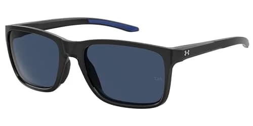 Under Armour Hustle Rectangular Sunglasses Shiny Black Frame w/ Blue Avio Lenses 58mm (2.28in) | Polarized UV Protection thumbnail 1