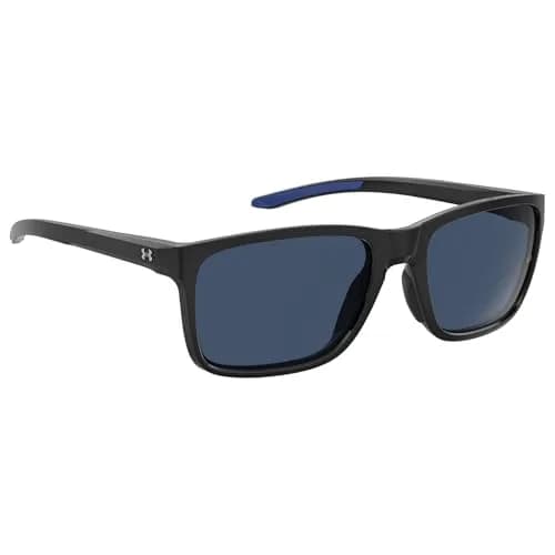 Under Armour Hustle Rectangular Sunglasses Shiny Black Frame w/ Blue Avio Lenses 58mm (2.28in) | Polarized UV Protection thumbnail 3