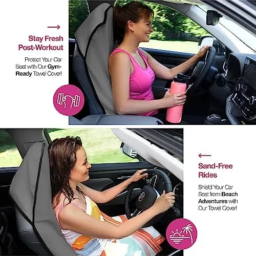 lebogner Grey 2 Pack Car Seat Towel Cover Universal Fit | Protects Seats from Sweat, Dirt, and Pet Hair thumbnail 3