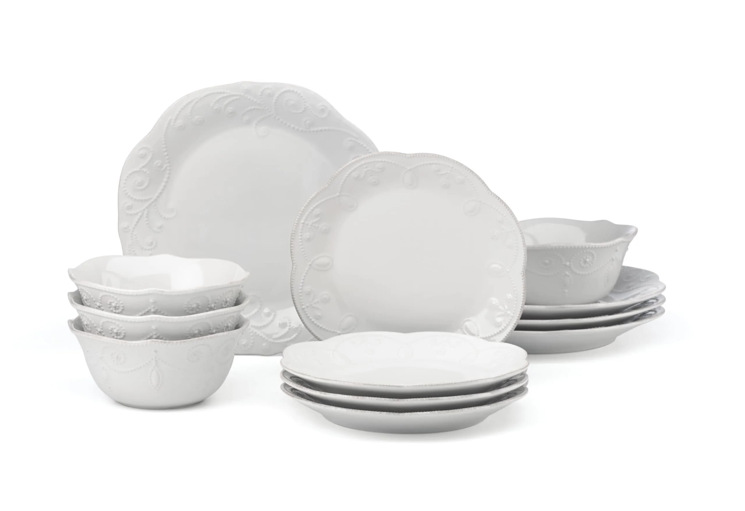 Lenox French Perle White Stoneware Dinnerware Set with All-Purpose Bowls, 12-Piece Set | Durable Ceramic for Everyday & Formal Dining - main product image