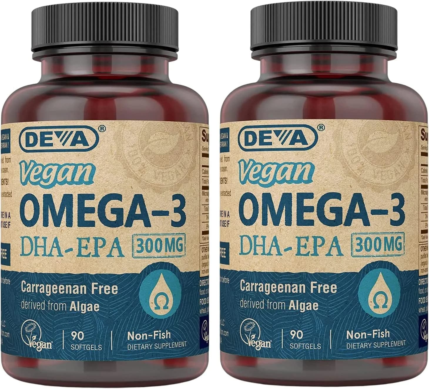 DEVA Vegan Omega-3 DHA-EPA 300MG 180 Count (Pack of 2) | Algae-Derived Essential Fatty Acids