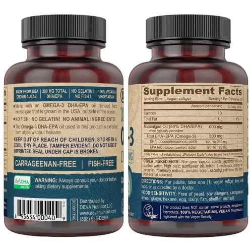 DEVA Vegan Omega-3 DHA-EPA 300MG 180 Count (Pack of 2) | Algae-Derived Essential Fatty Acids thumbnail 3