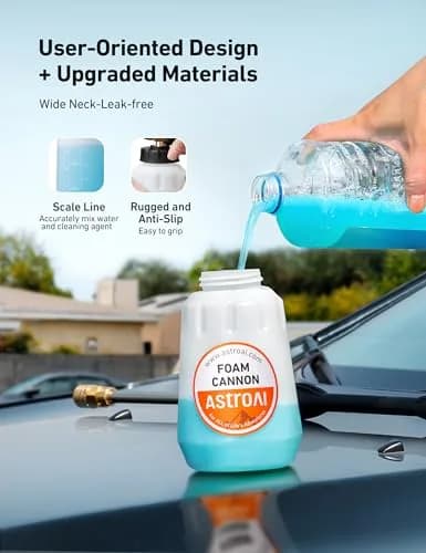 AstroAI Foam Cannon for Pressure Washer with 1/4" Quick Connect Plug, 1 L | Heavy Duty Brass Valve & Metal Parts for Car Wash Detailing thumbnail 6