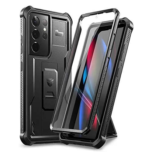 Dexnor Galaxy S21 Ultra Case with Screen Protector & Kickstand | Heavy Duty Shockproof Cover for Samsung Galaxy S21 Ultra 5G, 6.8 inch, Black thumbnail 1
