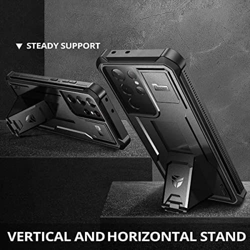 Dexnor Galaxy S21 Ultra Case with Screen Protector & Kickstand | Heavy Duty Shockproof Cover for Samsung Galaxy S21 Ultra 5G, 6.8 inch, Black thumbnail 4