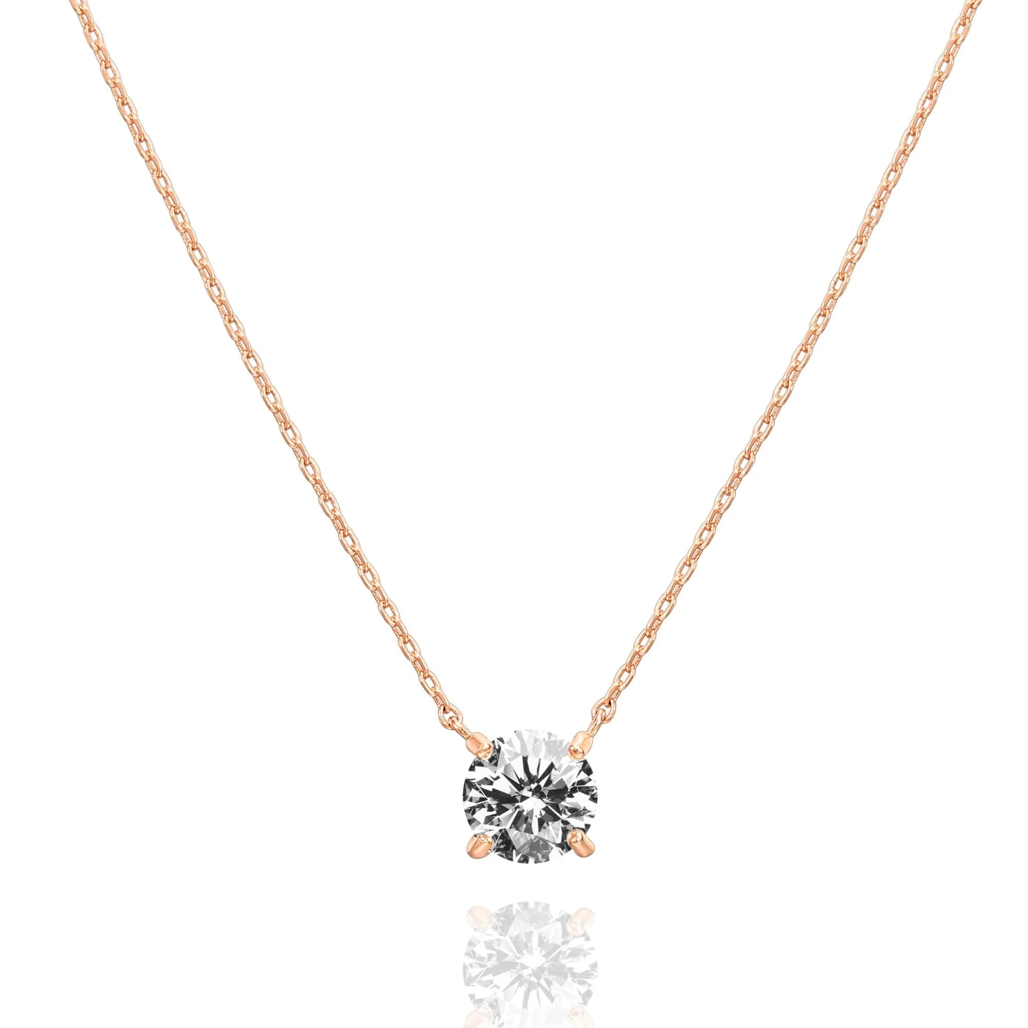 PAVOI Gold Necklace Dainty Solitaire Pendant 18 Inches | Cubic Zirconia, 14K Gold Plated, Yellow Gold — Rose Gold / 18k gold vermeil