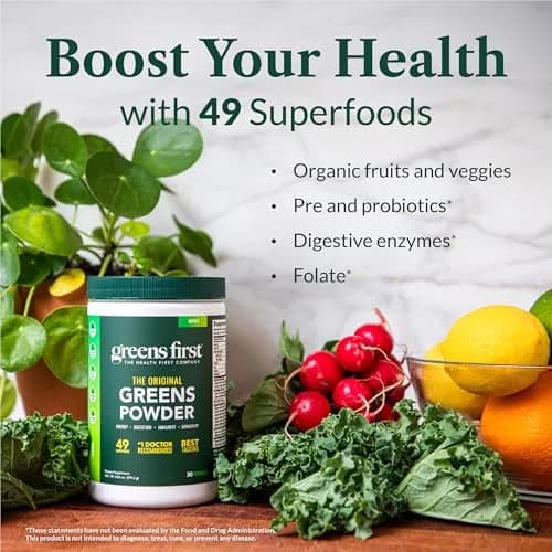 Greens First Original Greens Powder - 49 Superfoods - Organic Fruits & Veggies - Probiotics & Digestive Enzymes - Antioxidant Smoothie - Dairy Free, Vegan & Non-GMO - Chocolate - 60 Servings | Complete Nutritional Support thumbnail 3