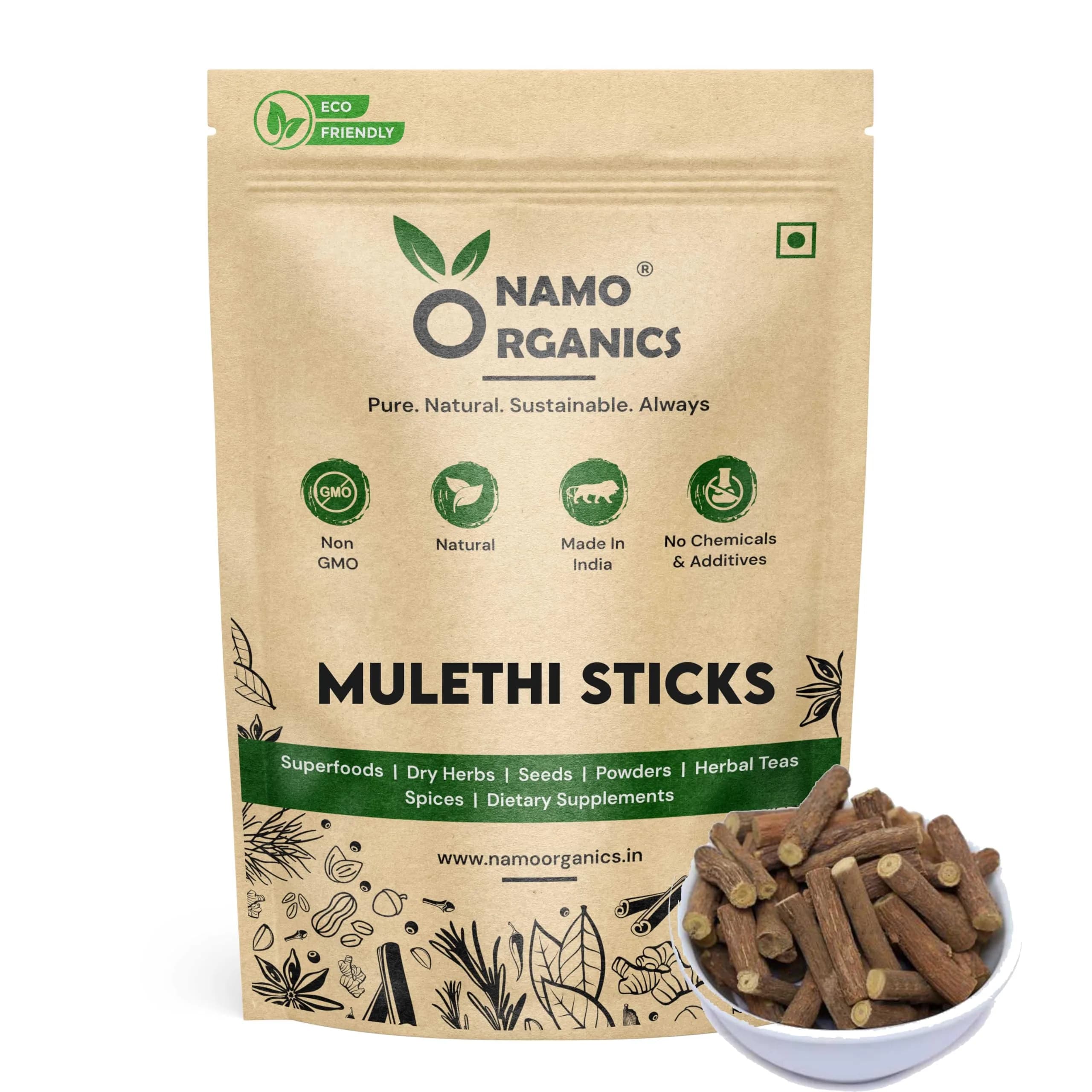 Namo Organics Mulethi Stick for Eating 100g (3.53 oz) | Organic Licorice Root for Throat