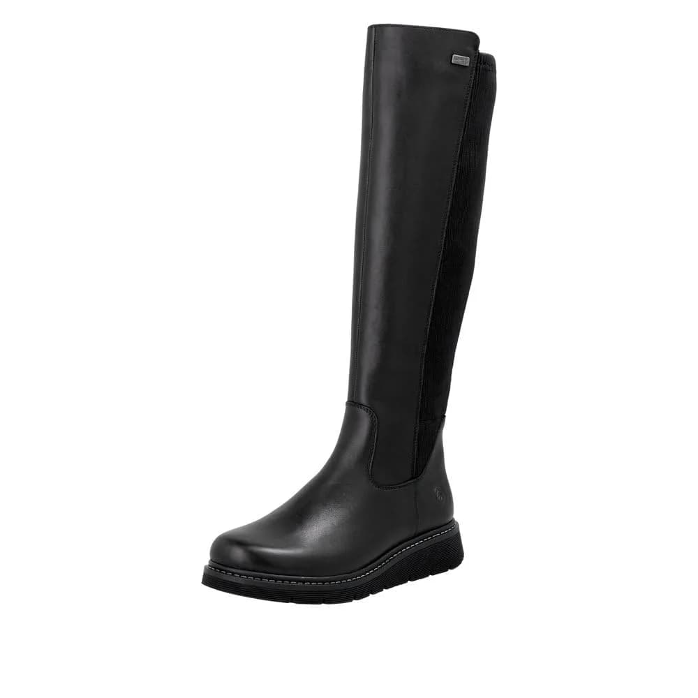Remonte Combat Knee High Boot 5.5 US | Water-Repellent Leather, Comfortable Fit — Black Black Black 01