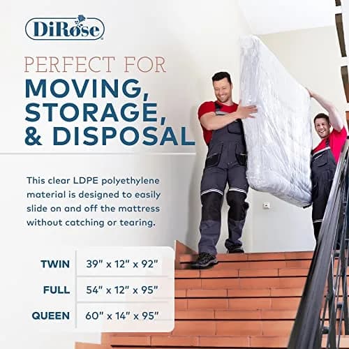 DiRose Clear Mattress Storage Bag for Queen Size - Heavy Duty 3.0 Mil Thick Plastic Protector | Waterproof & Reusable for Moving, Storage, Disposal thumbnail 5